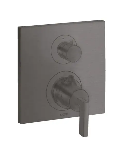 Thermostat-Unterputz mit Ab- und Umstellventil sowie Hebelgriff in brushed black chrome von AXOR. Die Oberfläche ist strukturiert und gleichmäßig.